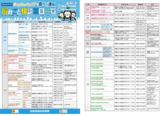 ひなたのキズナ声かけ運動 悩みごと相談窓口一覧 | gena by